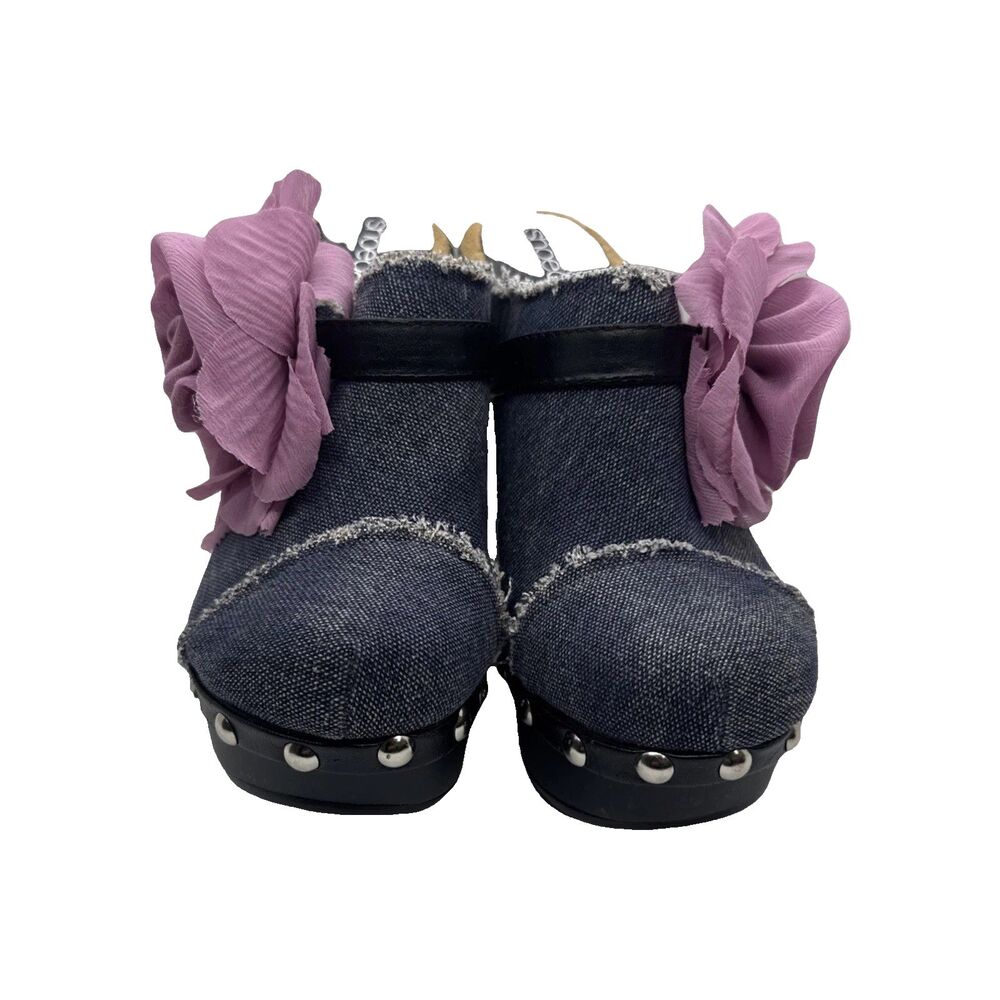 ShoeDazzle Women’s Denim Floral Platform Heels Open Toe Studded Mules Sz 7 - Picture 5 of 12